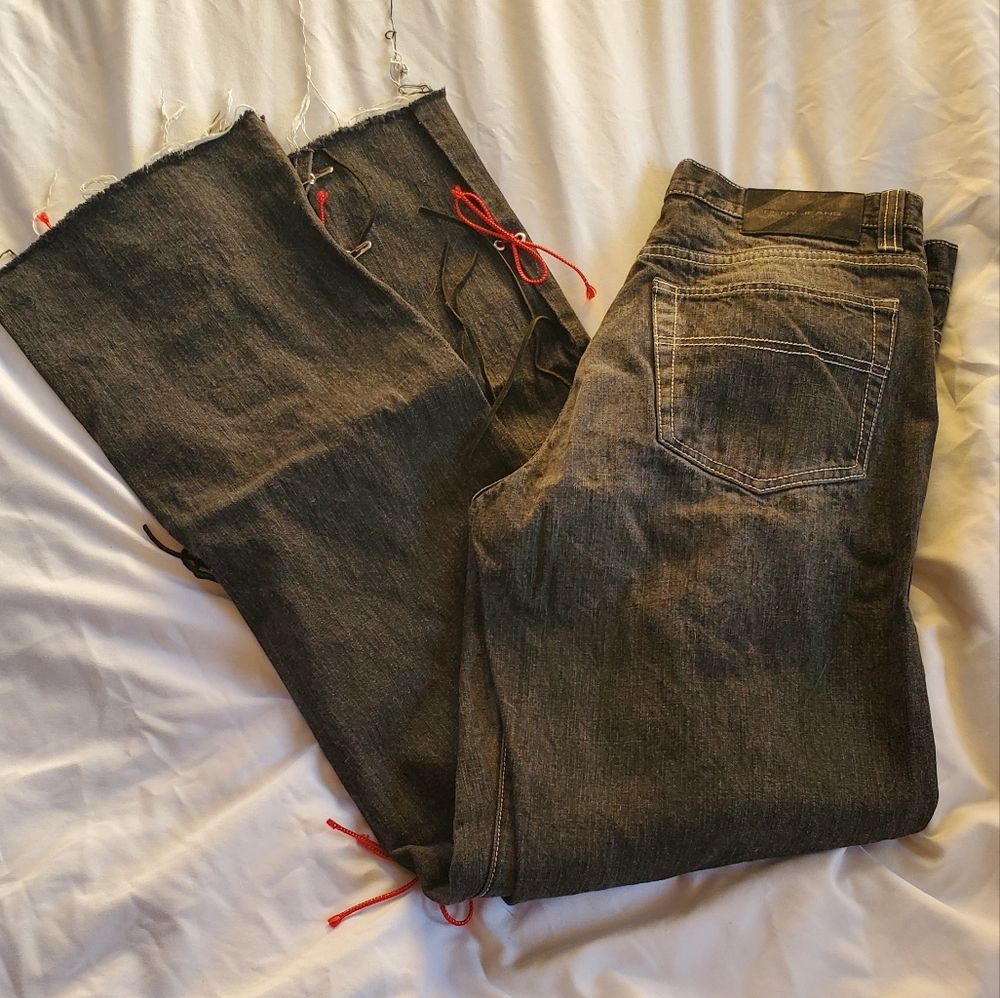 DKNY Type C Performance Denim Upcycled Bootcut Jeans Size 32x34 Distressed Goth